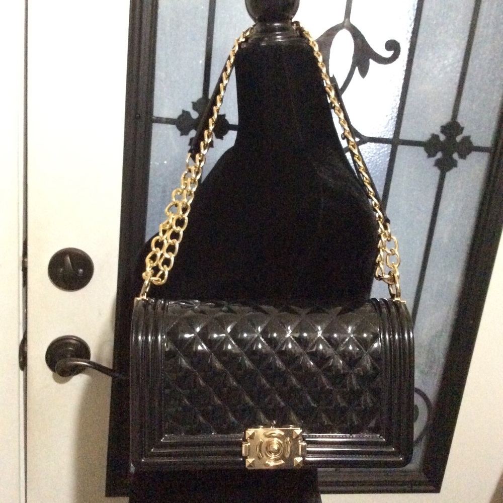 Glossy black quilted jelly purse